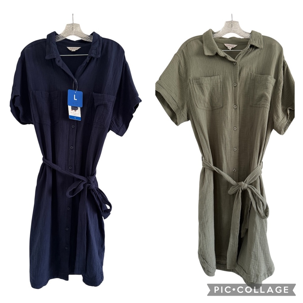 WEATHERPROOF Vintage Original Women Gauze Navy & Green Dress (2 for 1) LARGE-NWT